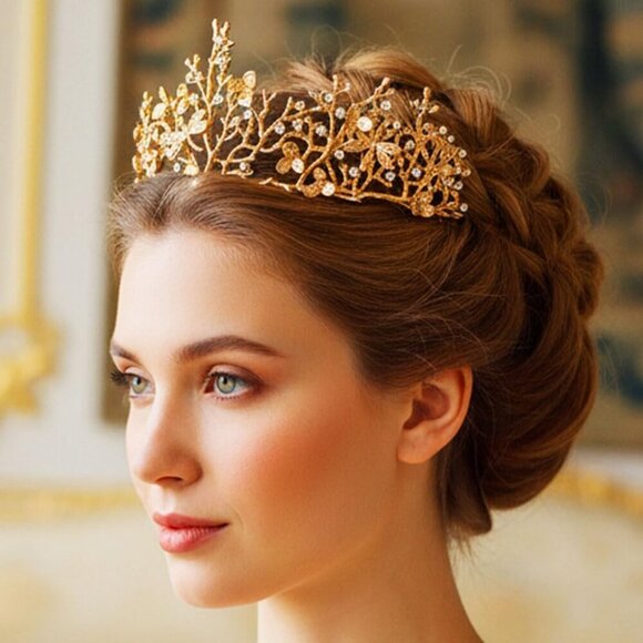 Vintage Gold Tiara Bridal Hair Accessories Headband for Women Girls Wedding main image 6